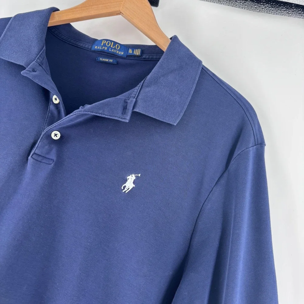 Polo Ralph Lauren Polo Shirt Men XL Navy Blue Classic Fit Cotton Jersey Pony